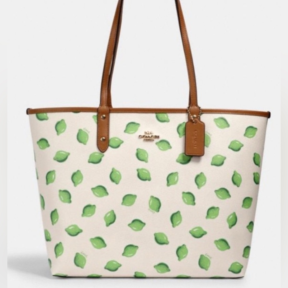 RARE Coach Reversible City Tote with Lime Print Designer Bag Purses Womens - Picture 11 of 11